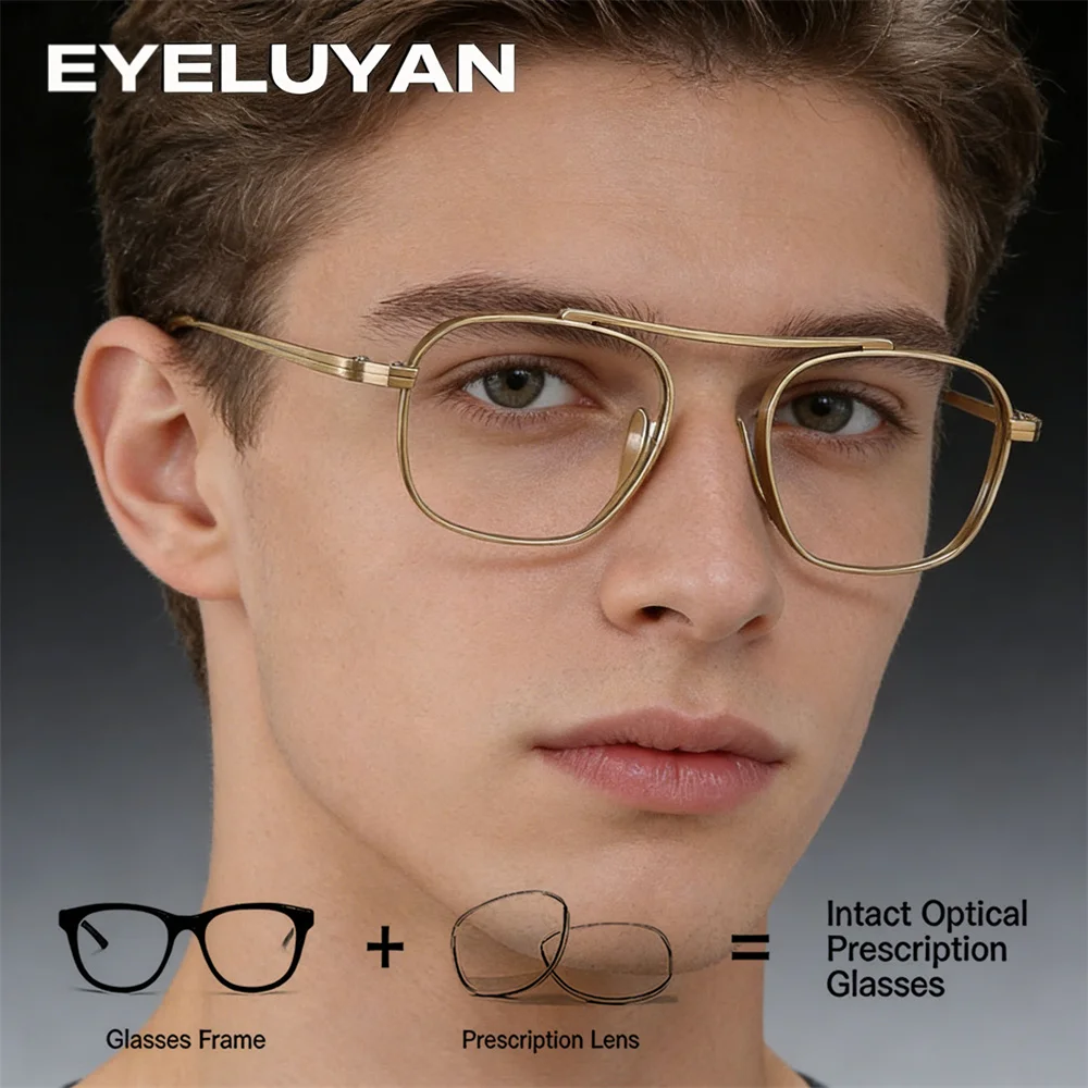 

EYELUYAN Square Pure Titanium Myopia Reading Eyewear Custom Prescription Multifocal Men Grade Glasses Medical Clear Eyeglasses