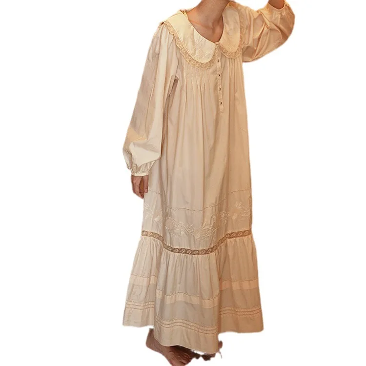 Retro fairy nightgown, princess style sweet French nightgown, autumn cotton embroidered cute pajamas