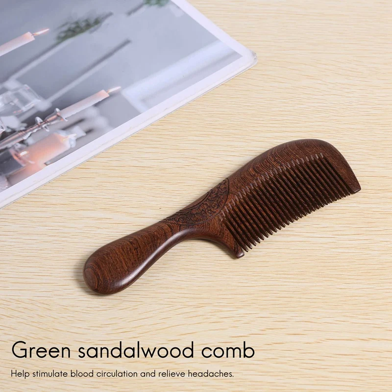 Unisex Sandalwood Comb Women Men Home Travel Wood Anti-Static Fine-Tooth Comb Wooden Handles Hair Comb