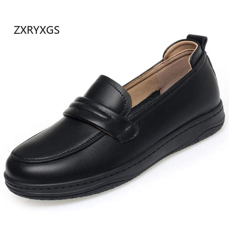 

ZXRYXGS темпераментные трендовые женские туфли на плоской подошве, новинка 2023 года, осенняя обувь из натуральной кожи, удобная модная повседневная обувь на мягкой подошве, большие размеры