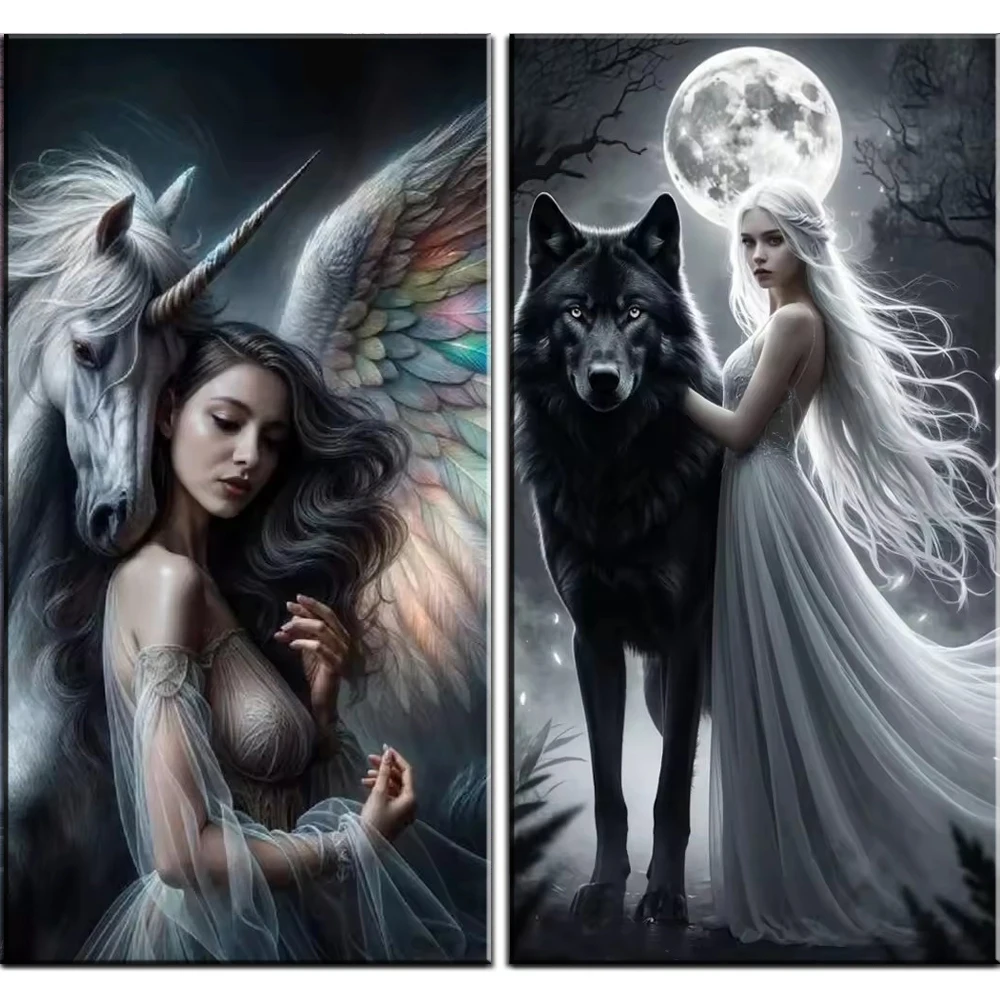 Full Diamond Painting Animal Angel Woman Wolf Unicorn Moon Diamond Mosaic Embroidery Wall Decor Craft Kit 2026 Home Decoration