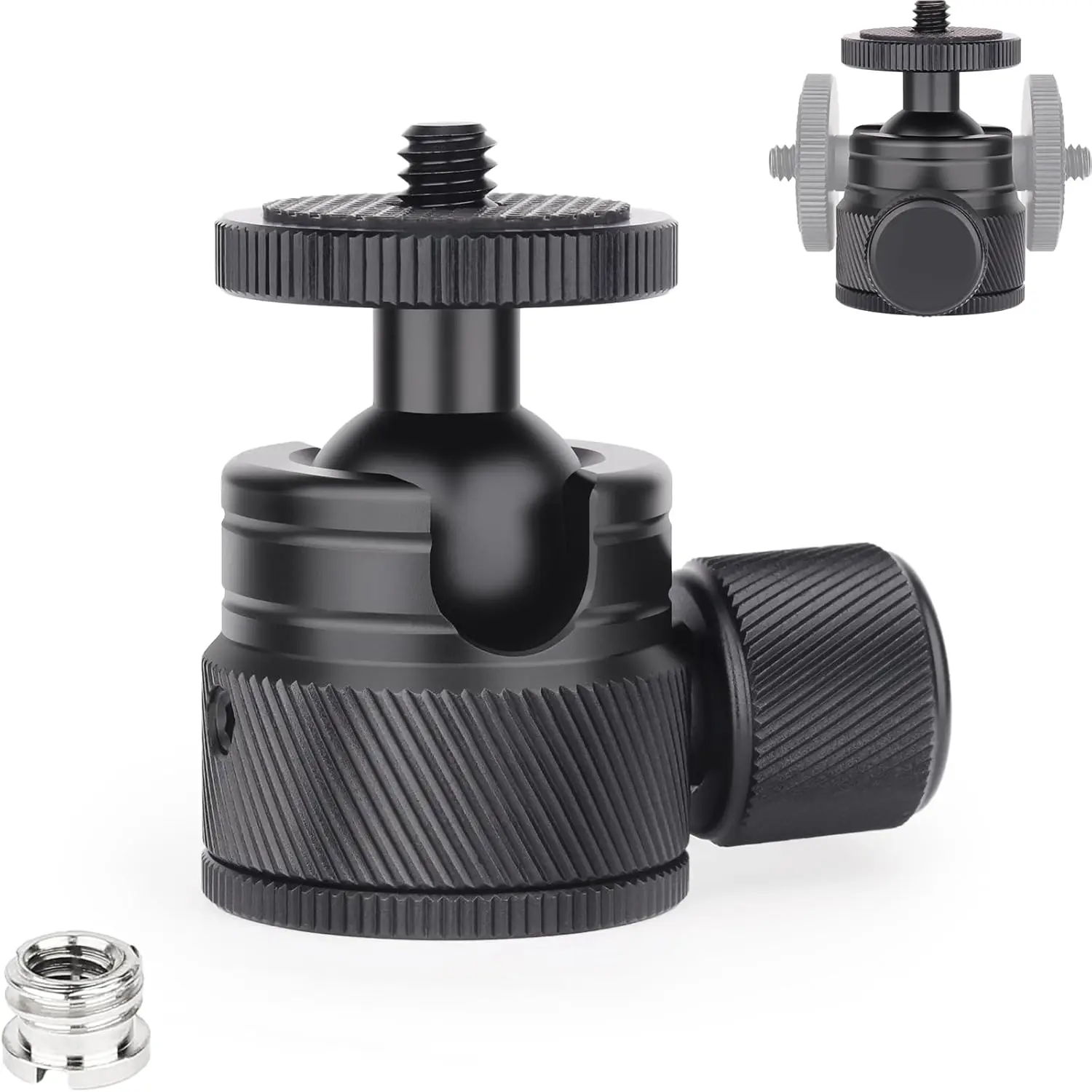 

Compact Metal Ball Head Tripod Mount with 360° Pan, 90° Tilt, Max Load 6.61 lb for Camera and Phone Holder