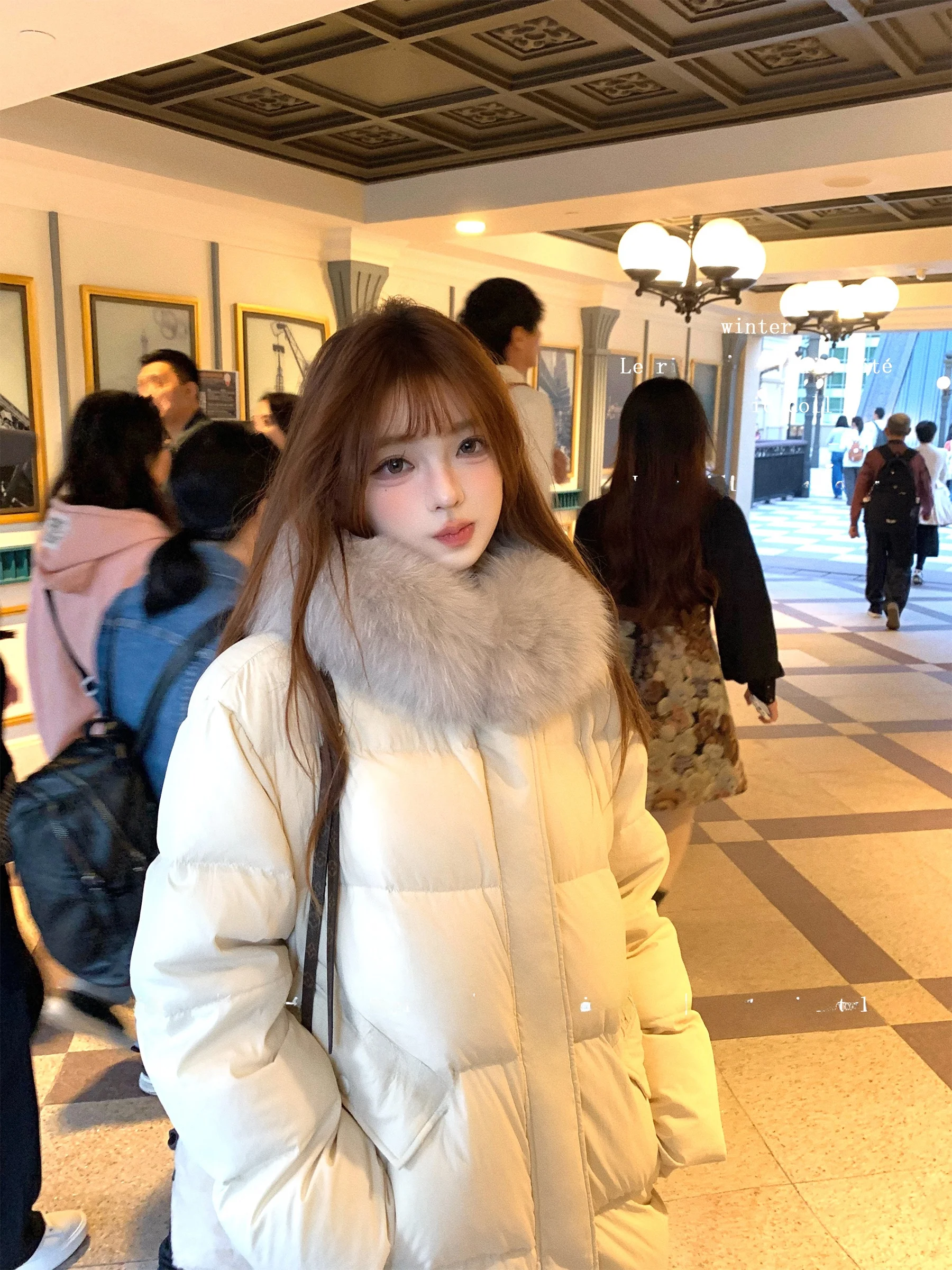 

LazyDidi Thiened White Du down Jaet with Fur Collar Princ Sle Straight Cut Women's Puffer Coat Winter Outerwear