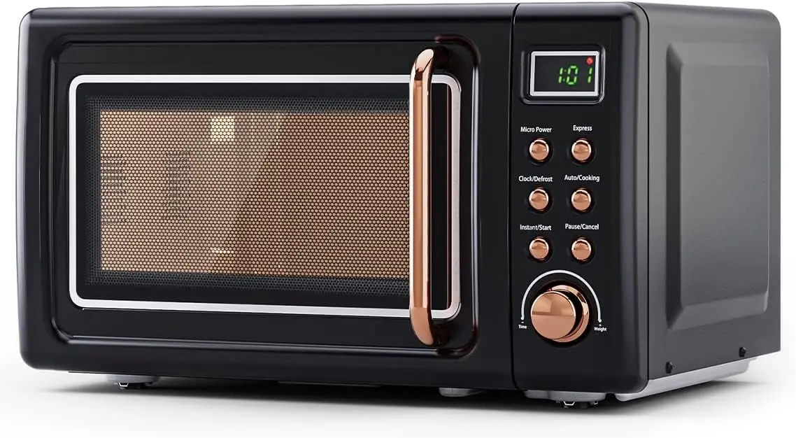 Microwave Oven, SIMOE Retro Small Countertop Microwave 0.7 cu. ft. 700W with 8 Auto-cooking Set(Black)