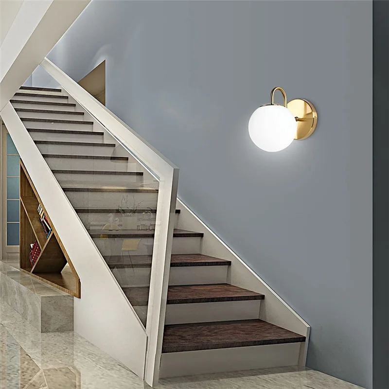 

A84X-Modern Wall Sconce Fixture Bedroom Milk White Globe Glass Wall Lamp For Bathroom Kitchen Living Room Vanity Hallway