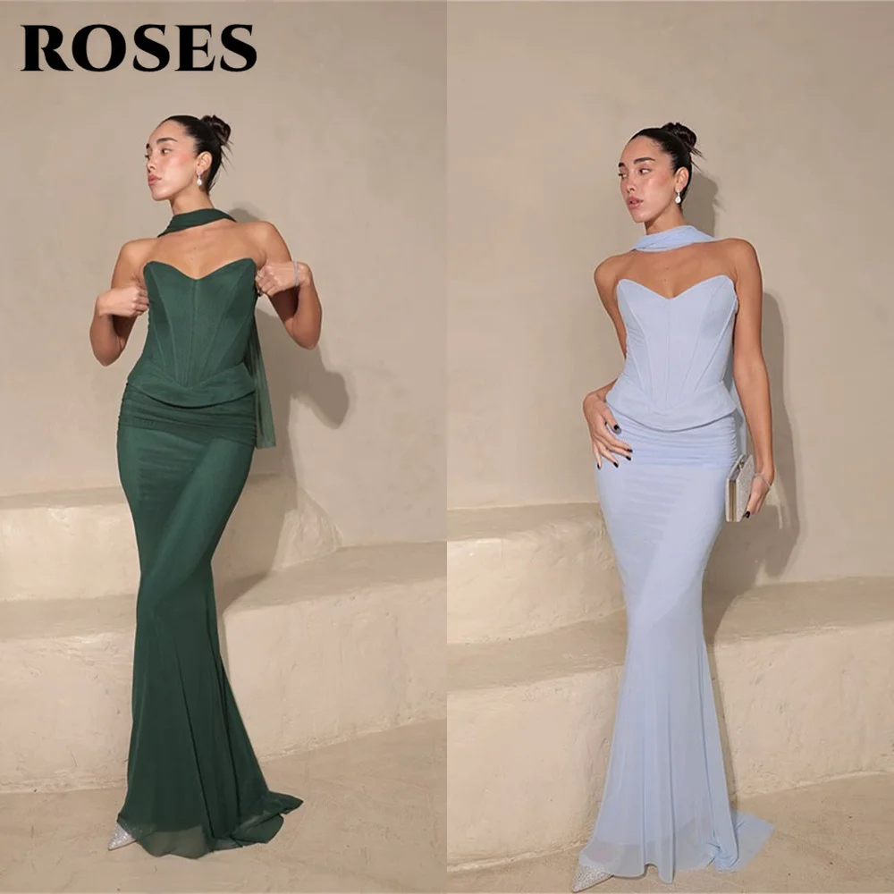 

ROSES Emerald Green Prom Dress Sexy Halter Neck Mermaid Evening Dresses with Corset-style and Pleated Party Dress Customized
