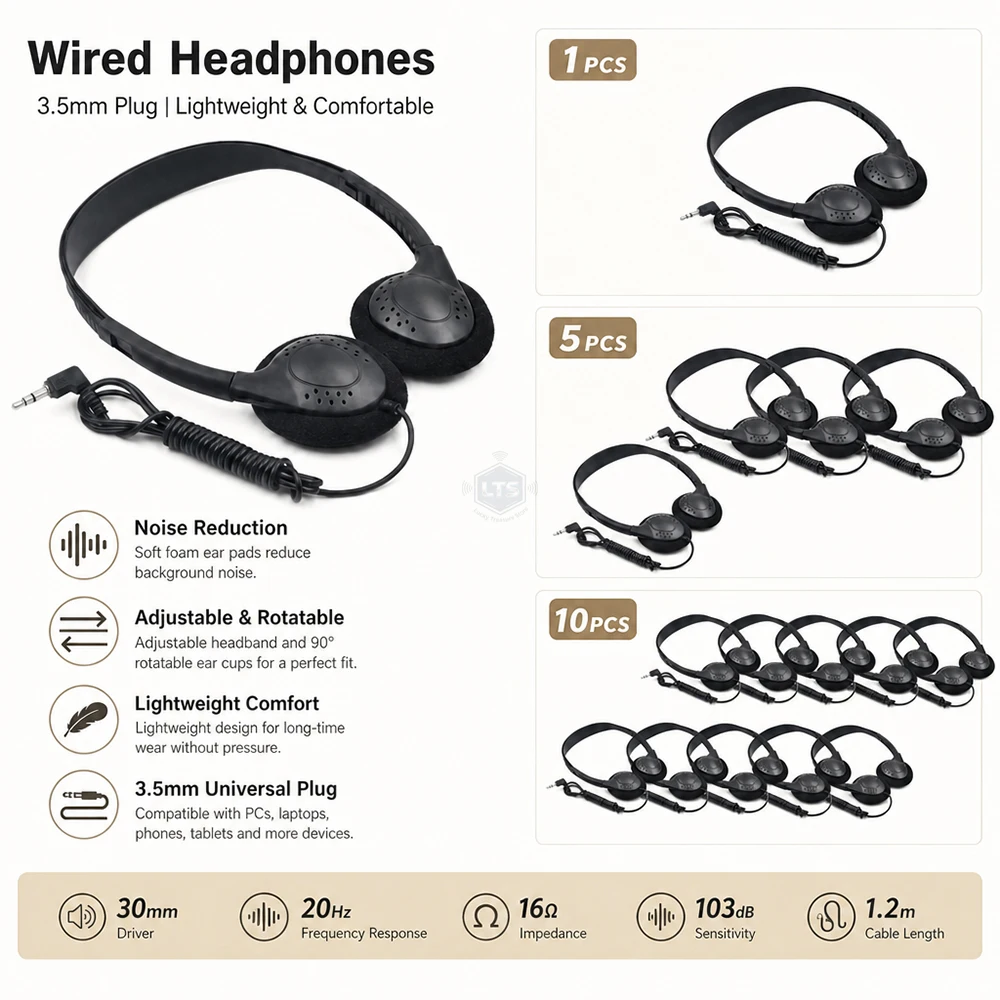 1/5/10pcs 3.5mm Wired Headphones No Microphone PC Gaming Headset Noise Cancelling Sports MP3 Earphones Wired Stereo Headsets
