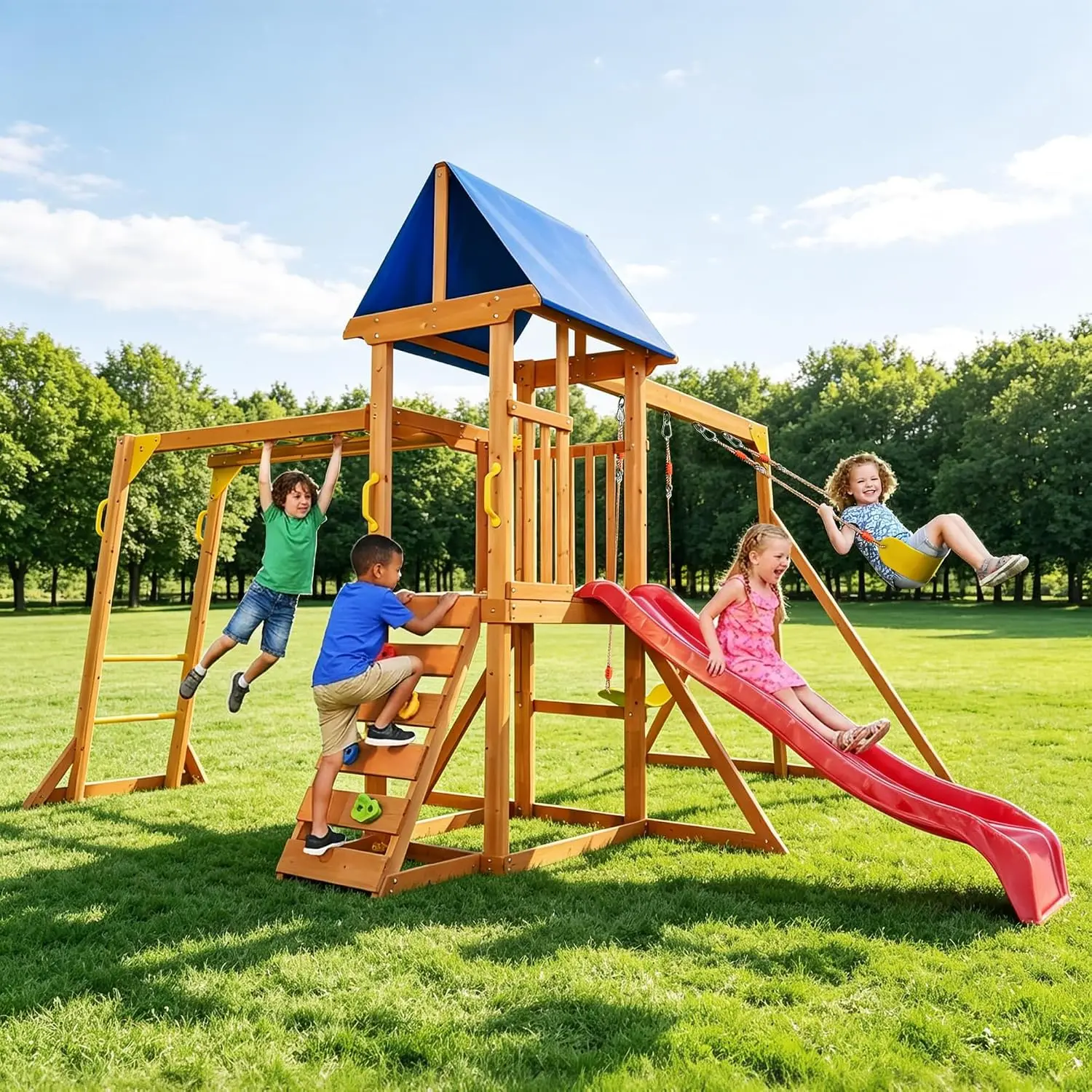 SUNIBOXI Wooden Swing Sets for Backyard    Wooden Swing Set & Playground for Backyard Outdoor Play, Customized