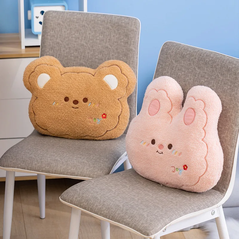 Short Plush Stuffed Throw Pillow Cartoon Sleeping Headrest Kawaii Bear Rabbit Dog Puffy Toy Lovely Sofa Room Decor Photo Props