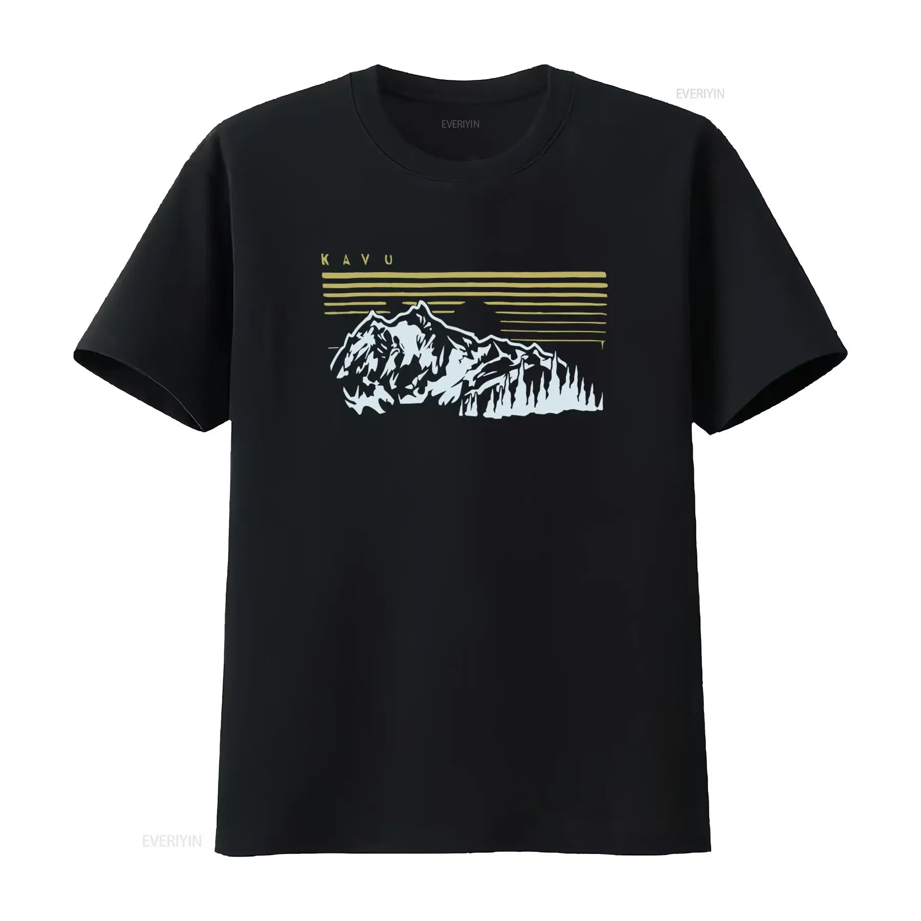 Camiseta Kavu High Ground Mountain Scene, color azul río, mezcla de algodón suave, talla XL, estilo vintage lavado, elástica para hombre