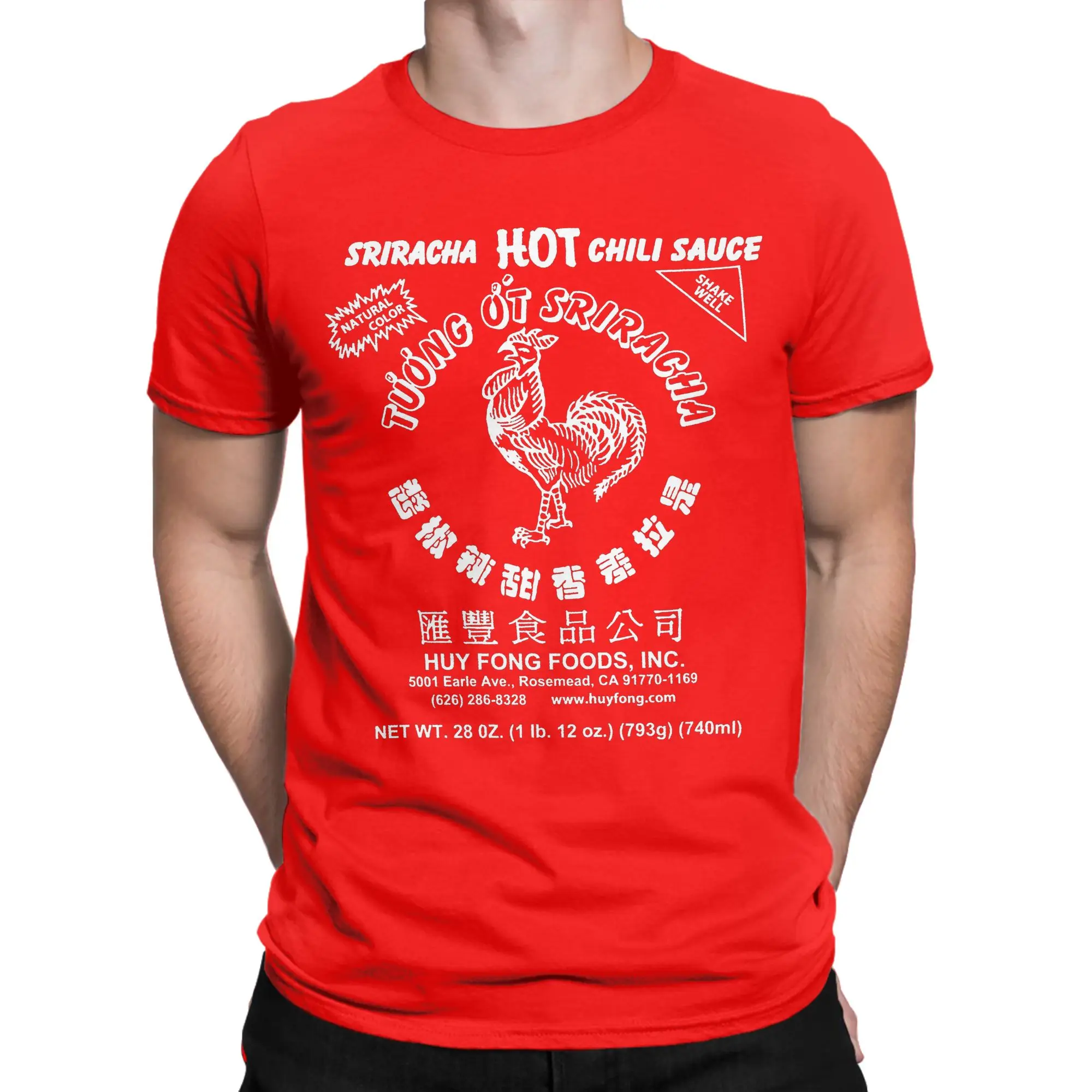 Camiseta para hombre Spicy Rooster Sriracha Hot Chili Sauce, camisetas de algodón para ocio, camisetas de manga corta, ropa con cuello redondo, Idea de regalo