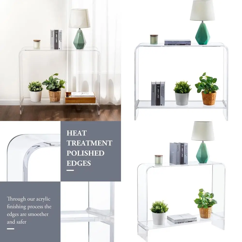 

15mm Thick Clear Acrylic Entry Table with Bottom Shelf, 2-Tier Living Room Sofa Back Storage, Modern Luxury Home Decor