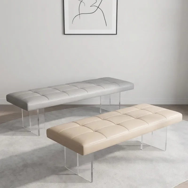 Italian Minimalist Light Luxury Leather End Stool Simple Modern Cloakroom Suspended Shoe Change Bench Acrylic Living Room