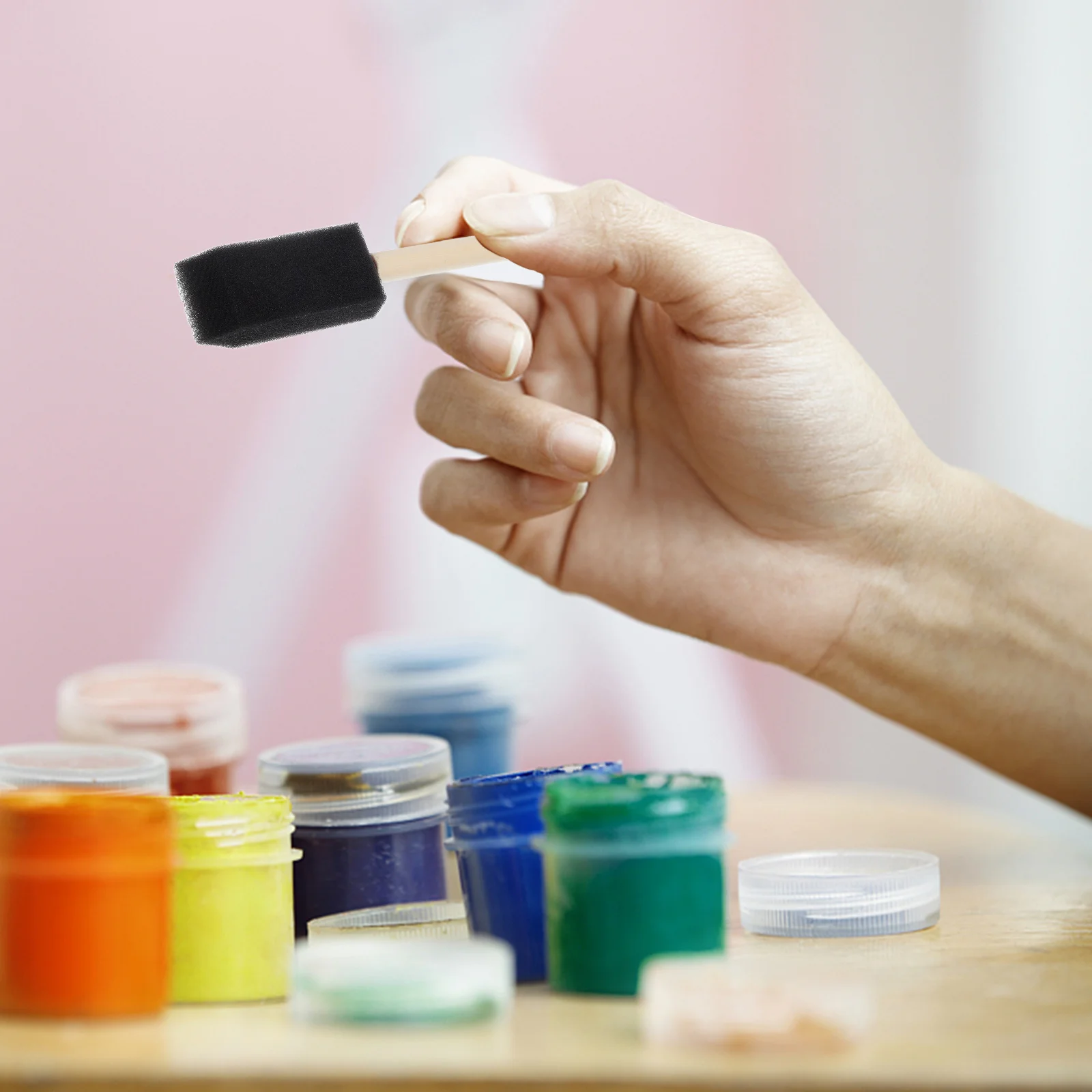 

36 pcs Black Sponge Brushes Wooden Handle For Kids Graffiti Painting Sponges Craft Diy Drawing Supplies Handheld Tools