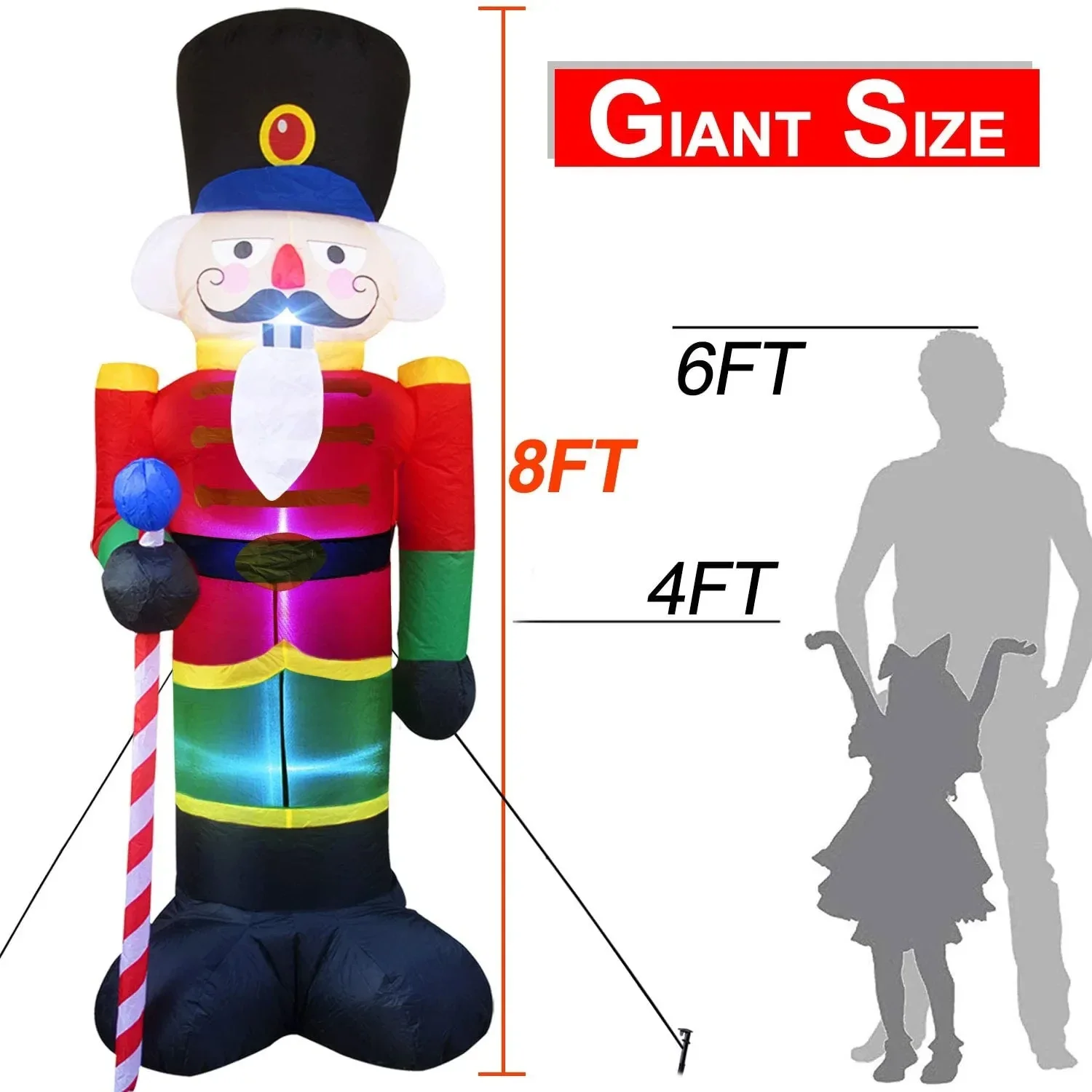 2.4m Christmas Decoration Inflatable Toy Walnut Soldier with LED Lights Inflatable Model Indoor Xmas Party New Year Garden Decor