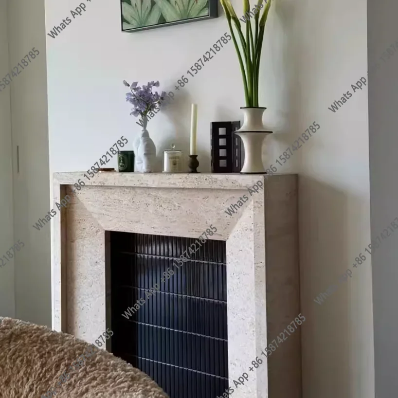 M62 French Light Luxury Imitation Marble Mantel Modern Simple Designer Living Room Imitation Hole Stone Decoration Fireplace Hea