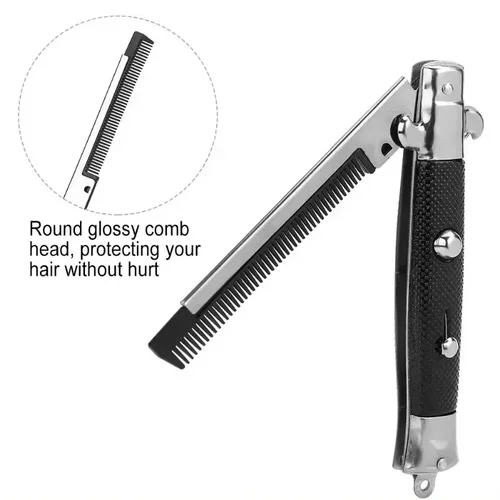 Imagen 2 del producto Peine de resorte plegable, peines automáticos, cepillos de cuchillo plegables, recortador de pelo, accesorios de cepillo, cuchillo de bolsillo de mariposa para hombre