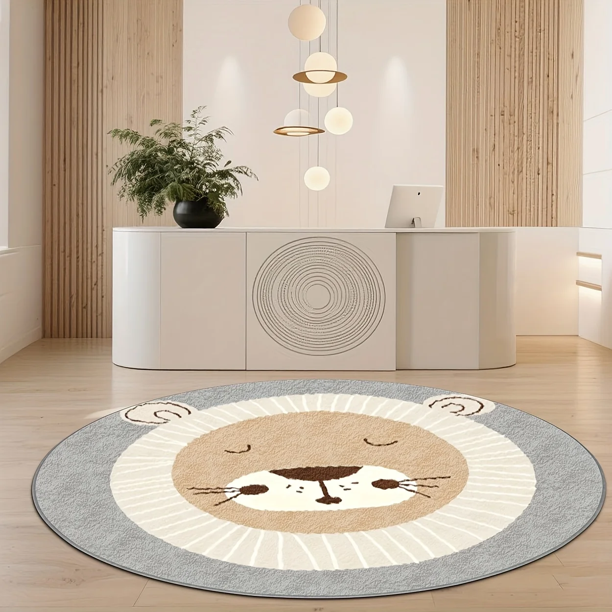 Premium Cute Lion Face Round Plush Rug Soft Fluffy Nursery Play Mat Area Carpet Washable for Baby Kids Toddler Room Decor