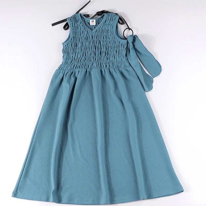 Mädchen maxi kleid waffel stricken und stirnband sommer ärmellose kinder kleidung mädchen kleider kinder kleidung v neck mädchen nachthemd – Detail 5