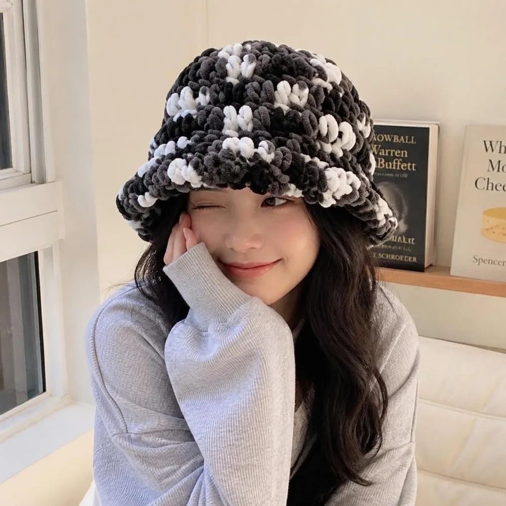 Fashion Sweet Ruffled Edge Fisherman Hat Cable Knit Wavy-Brimmed Knitted Beanie Handcrafted Thick Winter Warm Bucket Hat Cycling