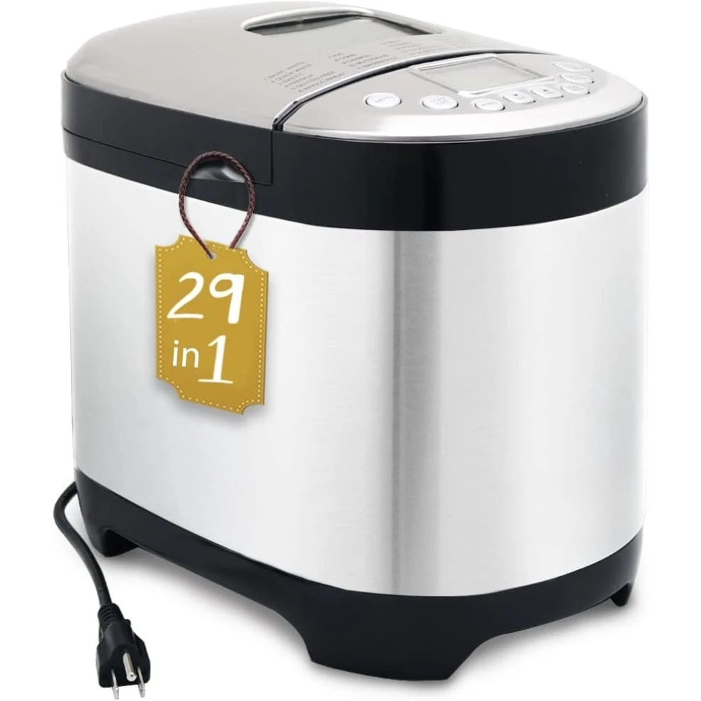 

NEW 29-in-1 SMART Stainless Steel Bread Machine w/Gluten Free Setting 2LB 1.5LB 1LB Bread Maker Machine w/Recipes Whole Wheat