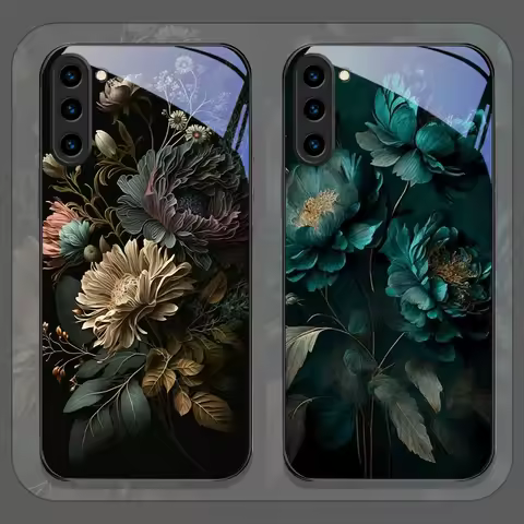 Flower Peony Print Vintage Floral Tempered Glass Phone Case for Samsung Galaxy S25 Ultra S24 S23 Plus S22 S21 S20 FE M53 Covers