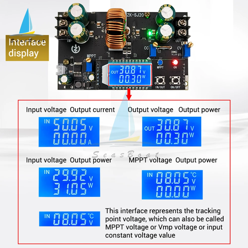 DC7-80V to 1.4-79V 20A 300W High Power DC DC Boost Buck Converter CC CV Power Supply Module MPPT Adjustable Voltage Regulator