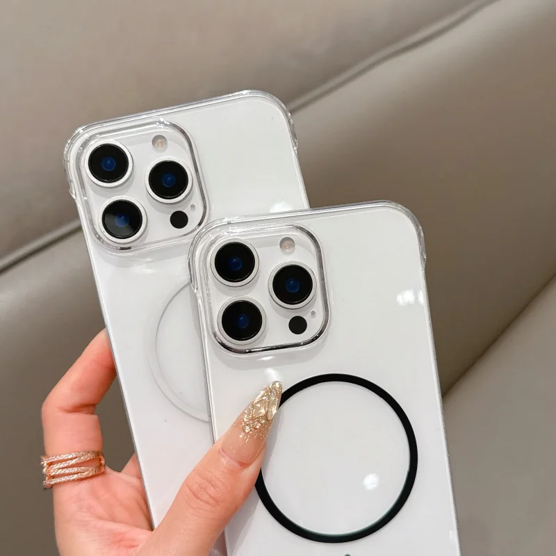 حافظة مغناطيسية رفيعة للغاية عالية الدقة بدون إطار لهاتف آيفون 16 15 14 13 12 11 Pro Max Slim Hard PC لغطاء الشحن اللاسلكي Magsafe