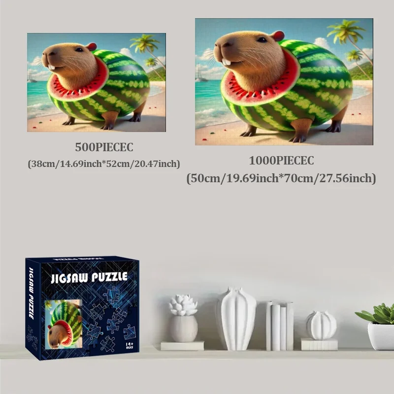 500/1000피스 카피바라 & 수박 직소 퍼즐 성인 및 가족용 - 카피바라 테마의 대형 두뇌 티저