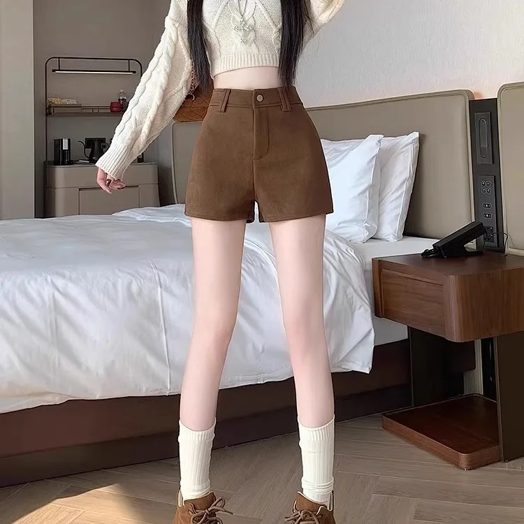 Short en daim épais pour femme, nouveau Style, mode haute qualité, décontracté, Slim Fit, ligne A, jambes larges, automne hiver