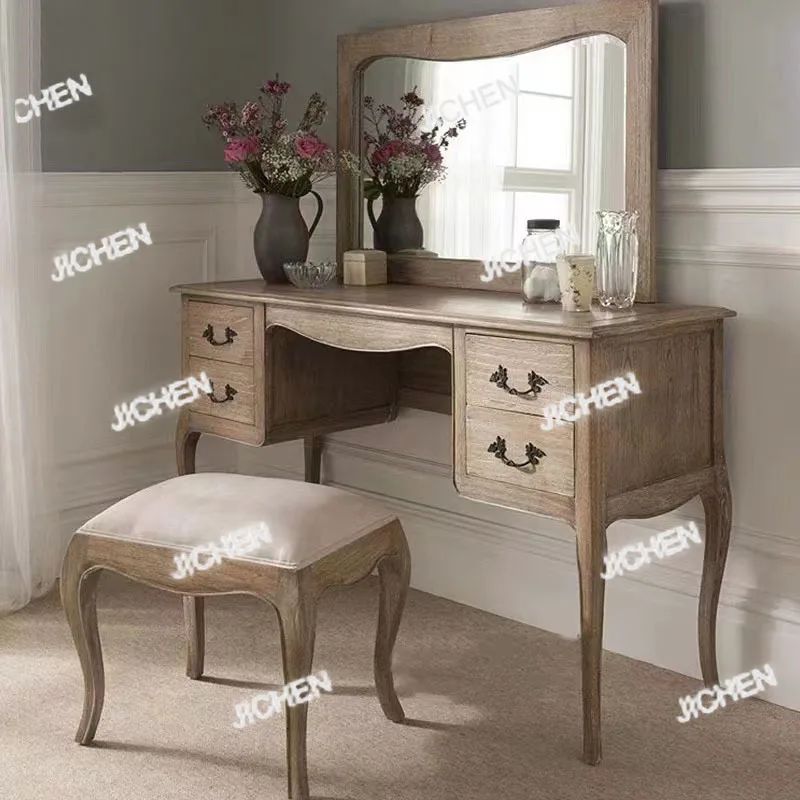 

HS американский кантри из цельного дерева ретро старый комод Французская спальня дуб состаренный серый столик для макияжа стол комод