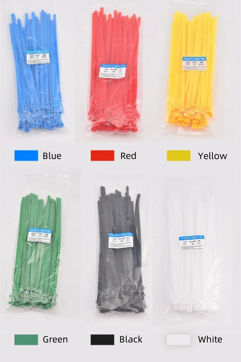 Width 4/5/8mm Color Nylon Lock Loop Ties Reusable Cable Ties Removable Recyclable Length 150/200/250/300/350/400/450mm