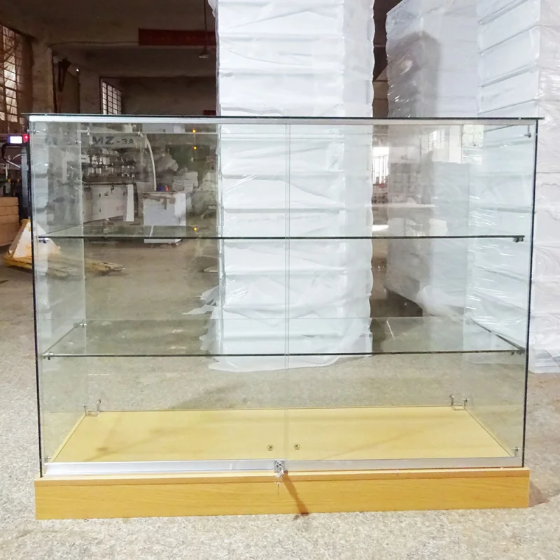 Custom. factory supplier Wood Museum souvenir jewelry glass display showcase with LED light