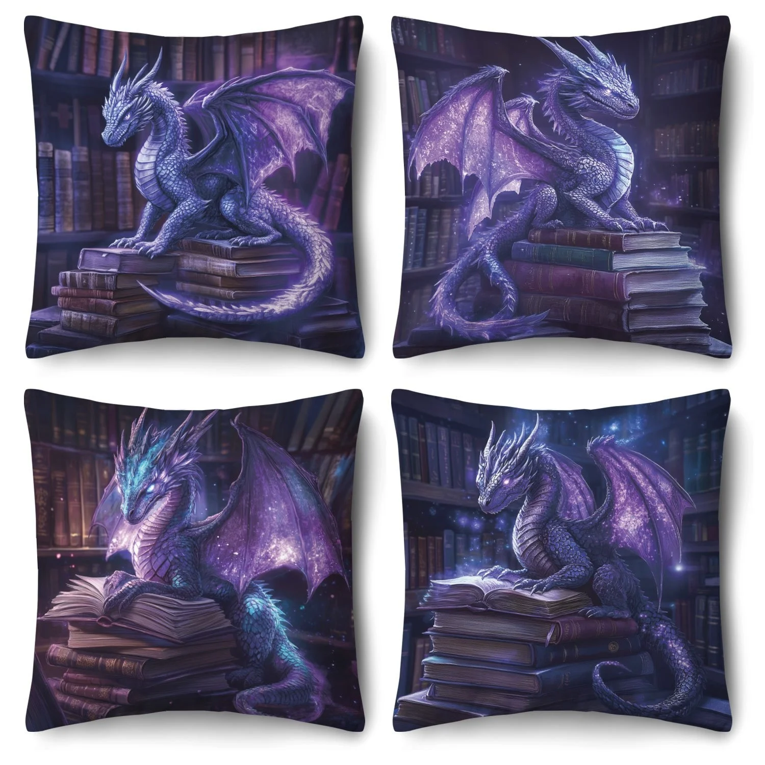 Ensemble de housses de coussin Dragon Mystique, 4 pièces, 40x40cm, décoration de bibliothèque gothique fantastique, cadeau