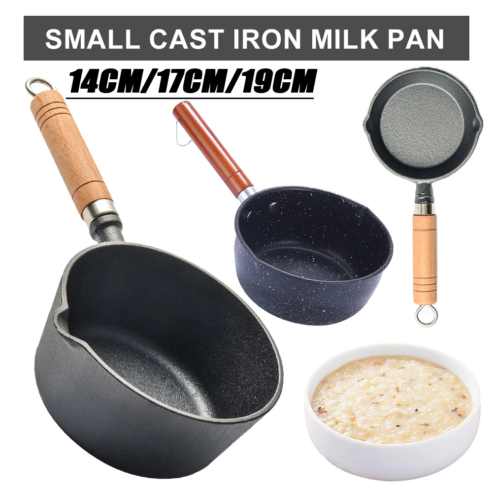 Cast Iron Butter Melting Pot Wooden Handle Non-Stick Cooking Saucepan with Pour Spout Butter Warmer for Outdoor Induction Cooker