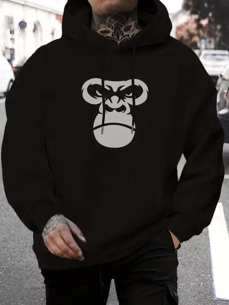 

Мужская свободная толстовка с капюшоном 270г - Веселый узор с принтом, рождественский и День святого Валентина.