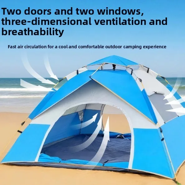 2026 Outdoor Camping Tent Sun- Rain-Proof 2-Person Fully Automatic Pyramid Double-Layer Oxford Cloth 1000mm All-Season 205x200x1