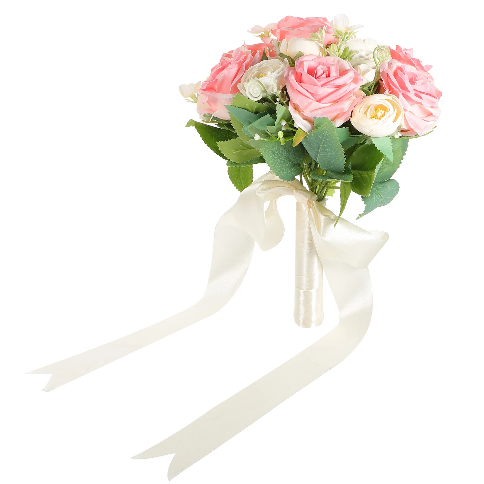 

Artificial Flower Bouquet Silk Bridal Wedding Roses Fake Bridegroom H held Pink White Decor Long Lasting Realistic Flowers Home