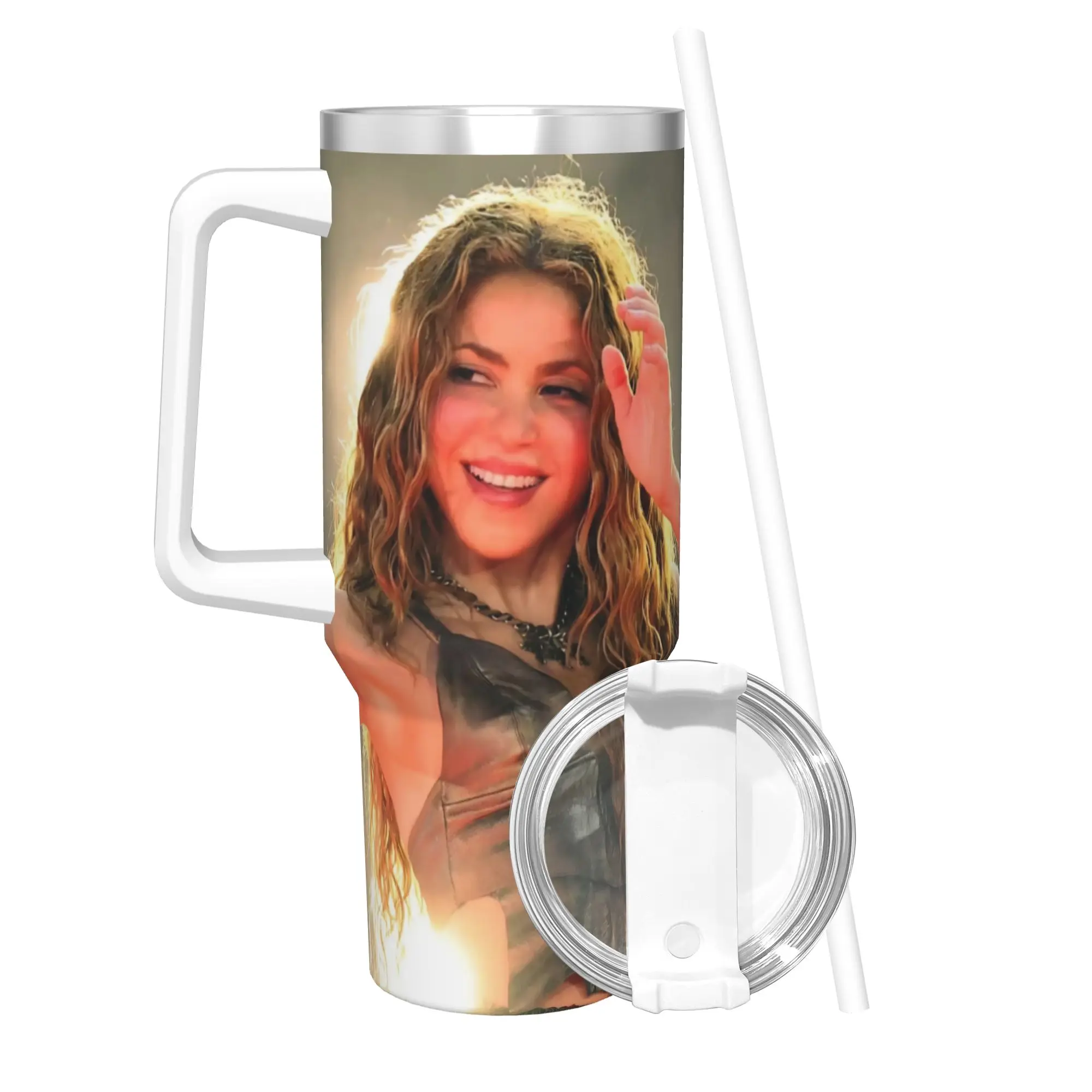 Shakira Singer Tumbler With Straw  Stainless Steel Travel Mug Double Wall Vacuum Insulated for Cold Or Hot 40oz