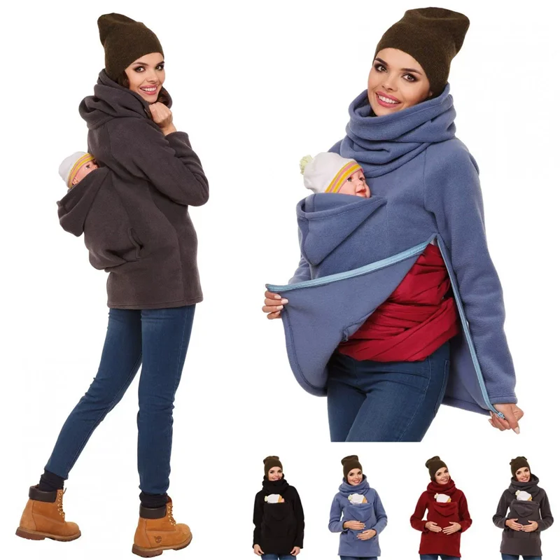 Women Kangaroo Hoodies Mother Fall Winter Multifunctional Coats Premama Baby Carrier for 0-12 Months Pregnant Sweatshirt