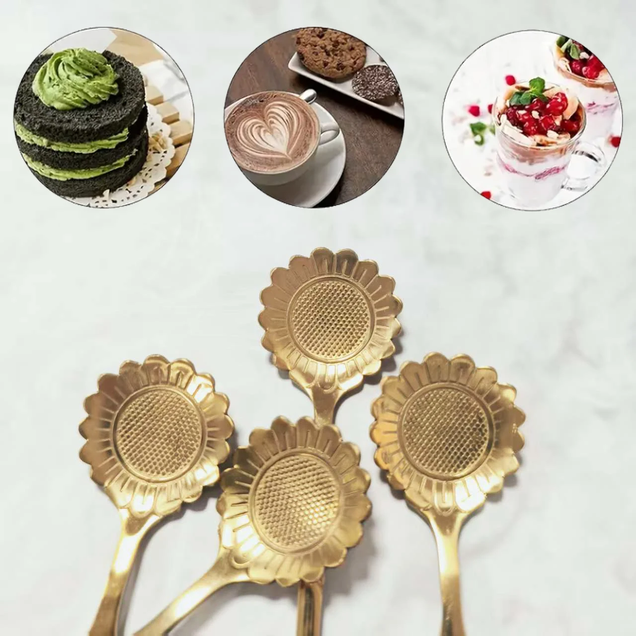 

8pcs Stainless Steel Coffee Spoon Gold Flower Design Stainless Steel Tea/Dessert/Drink/Mixing/Milkshake Spoon Flatware Gadgets