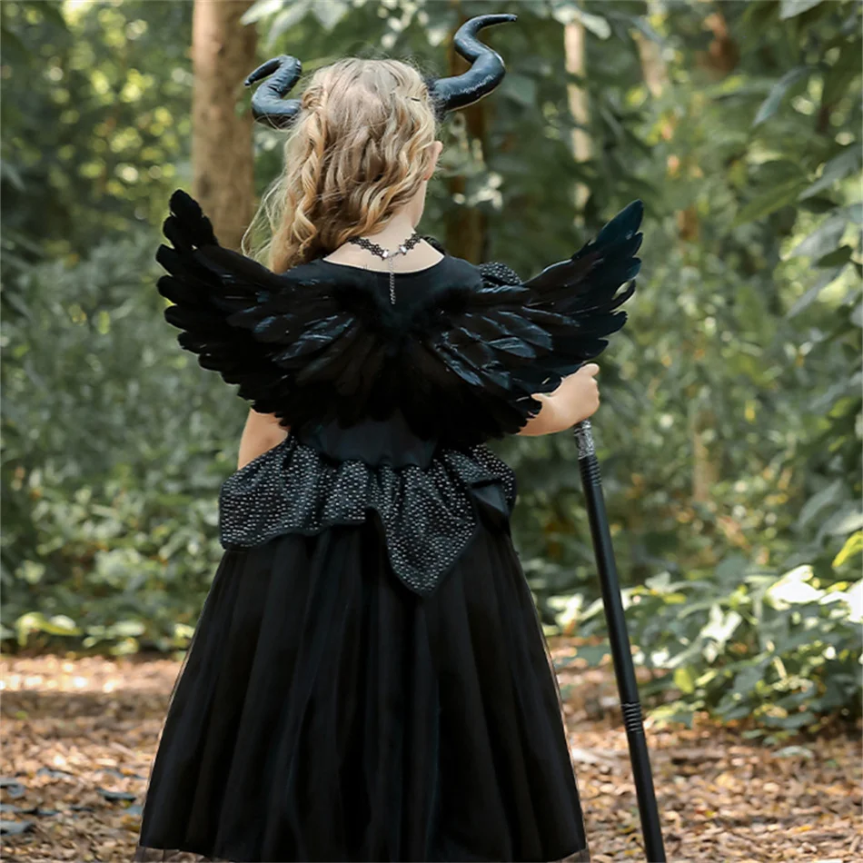 Böse Königin Halloween Cosplay Kostüm Mädchen Schwarzes Hexen-Prinzessinnenkleid Kinder Geburtstag Karneval Party Kleidung Bühnenauftritt Kleid – Detail 15
