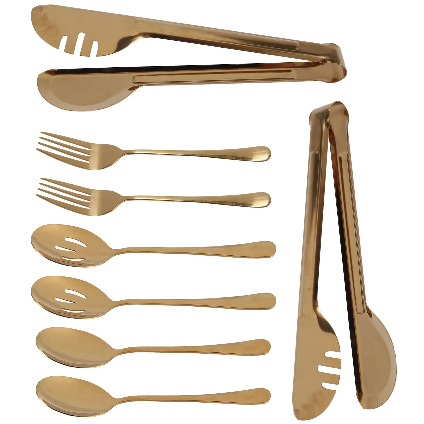 

A71Z Stainless Steel Flatware Serving Utensils Large Serving Spoon Set of for Kitchen (Gold,8 Pieces)