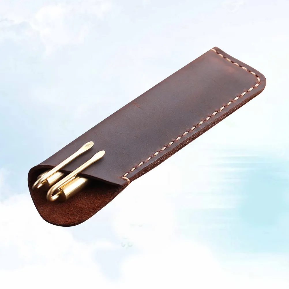 Retro Pen Pouch for Pens Pencils Craft Supplies Hand Stitched Genuine Cowhide Pen Holder Organizer Storage Bag Business