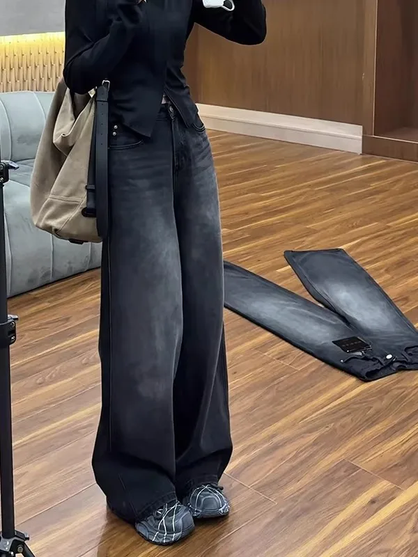 

High Waist Wide Leg Denim Pants Women's Spring Autumn New Style Drapey Knife Jeans for Pear Shaped Body Loose Fit Jeans