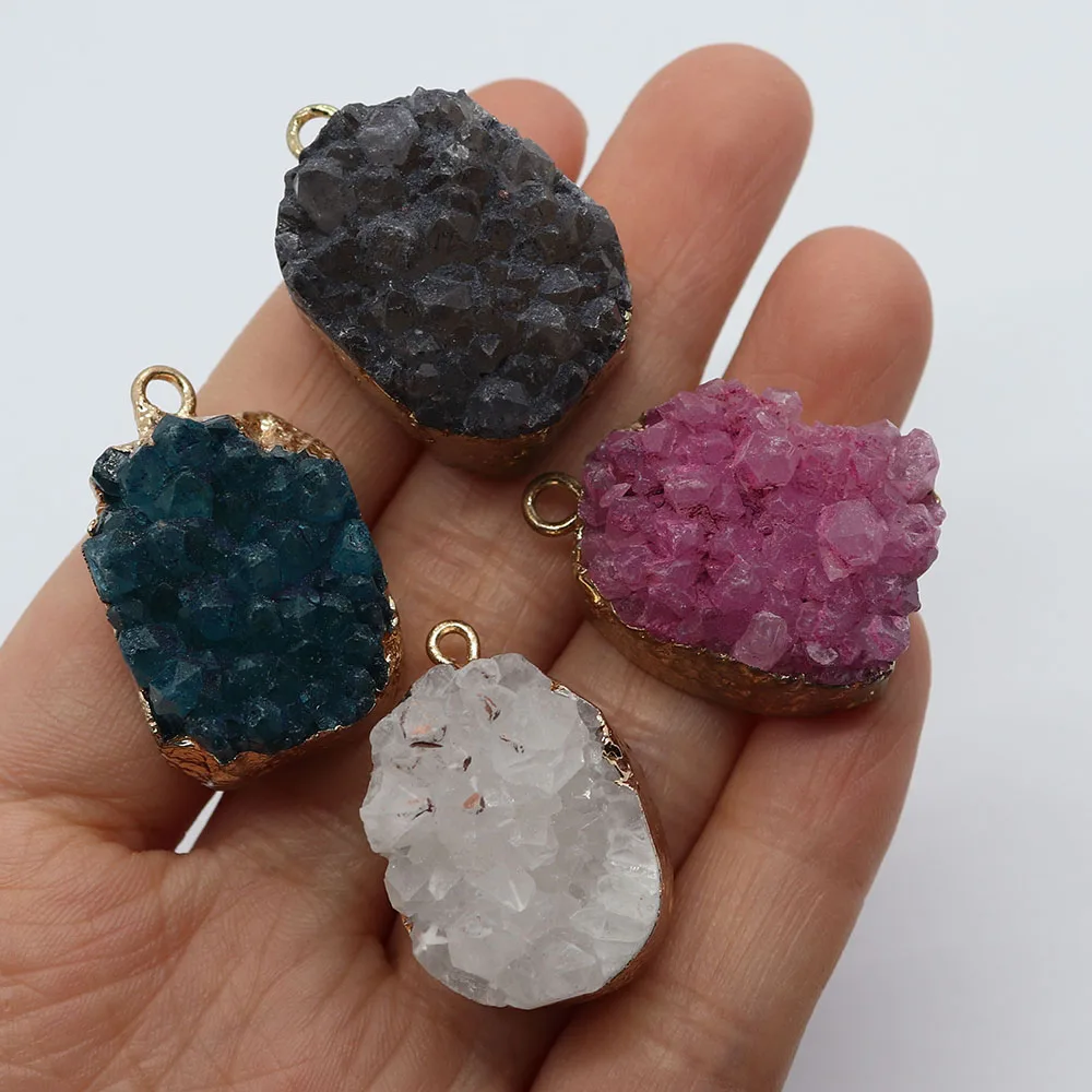 

Exquisite Natural Druzy Agates Stone Pendants Irregular Quartz Gemstone Charms for Necklace Women DIY Jewelry Making Accessories