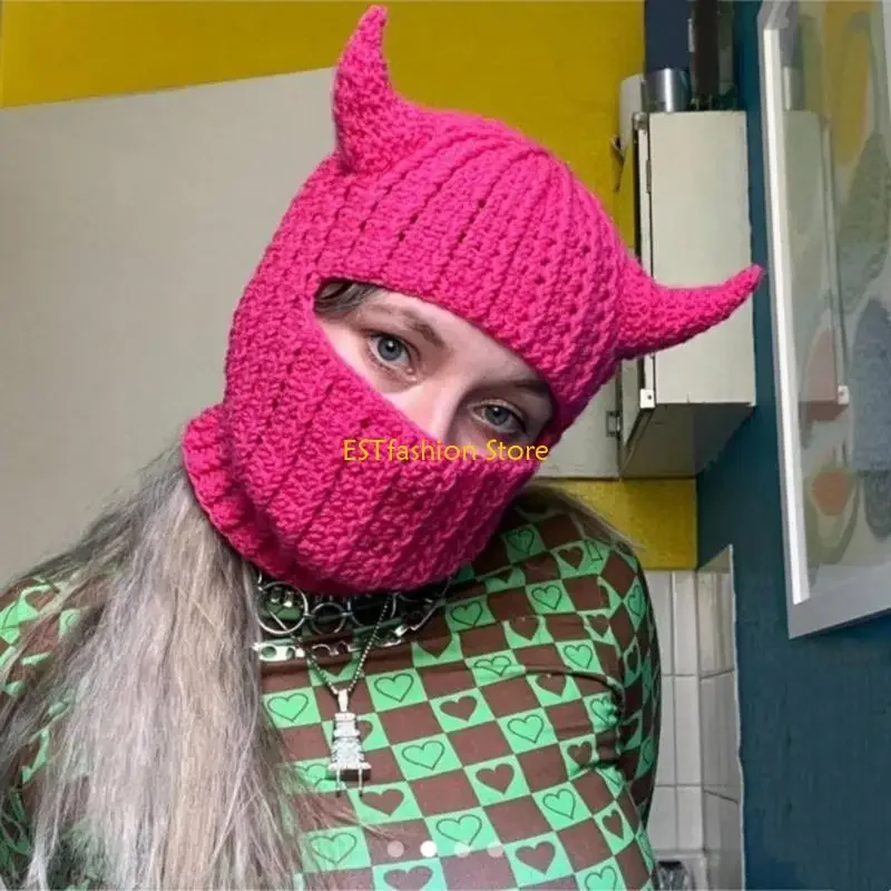 Y5GC Handcrochet Face Mask Hat Adult Unisex Balaclava Hat Theme Party Novelty Beanie Teens Girl Boy Winter Warm Windproof Cap