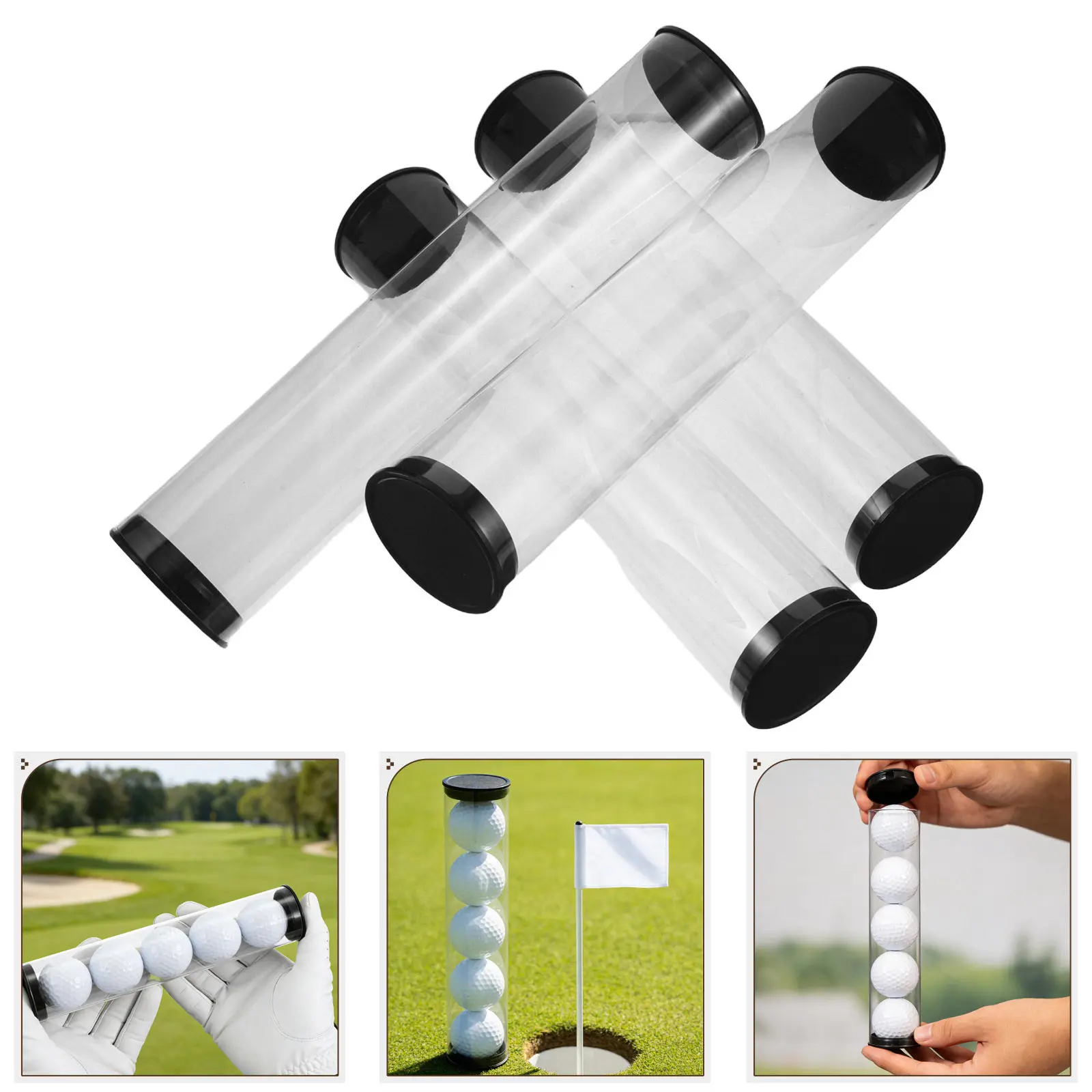 2Pcs Clear Golf Ball Storage Tubes Caps Portable Golf Ball Display Case Holder Protective Plastic Tube Container Waterproof