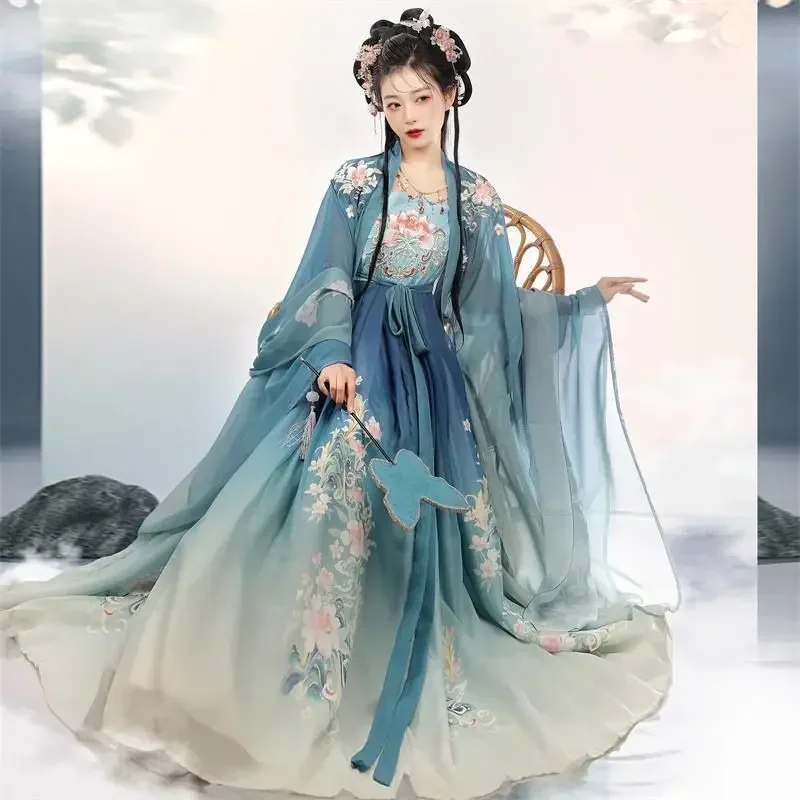 

Ancient Chinese women Hanfu costume fairy cosplay costume dance dress party outfit Hanfu blue red sets for women plus size XL