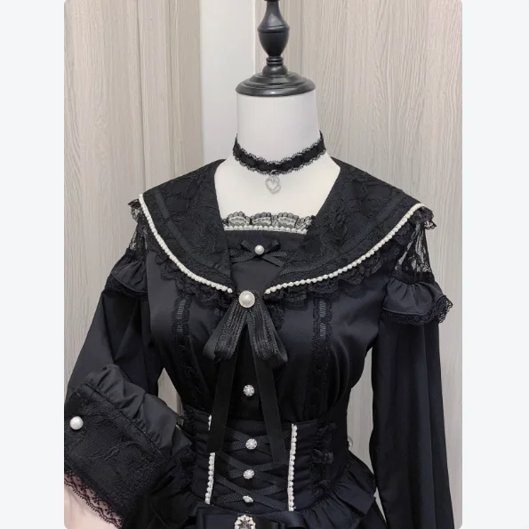 

Японская блузка Kawaii Lolita, женская рубашка с матросским воротником Y2k, эстетические кружевные лоскутные топы в стиле гранж, JK, милые блузки на пуговицах с бантом, 2025